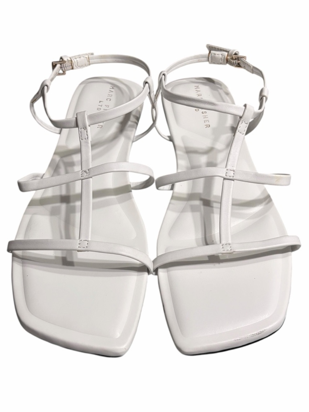 Marc Fisher White Strappy T‑Bar Square Toe Sandals